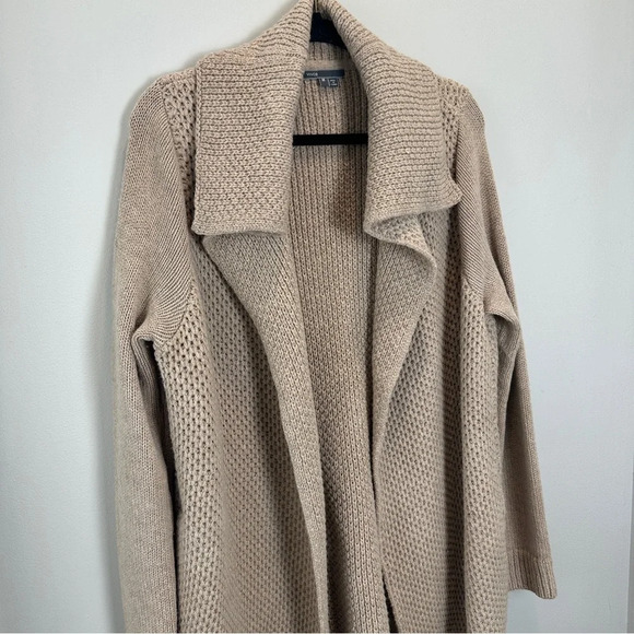 Vince Yak Wool Cardigan Medium Tan Thick Warm Cozy Long Sleeve Sweater Winter - Picture 3 of 5